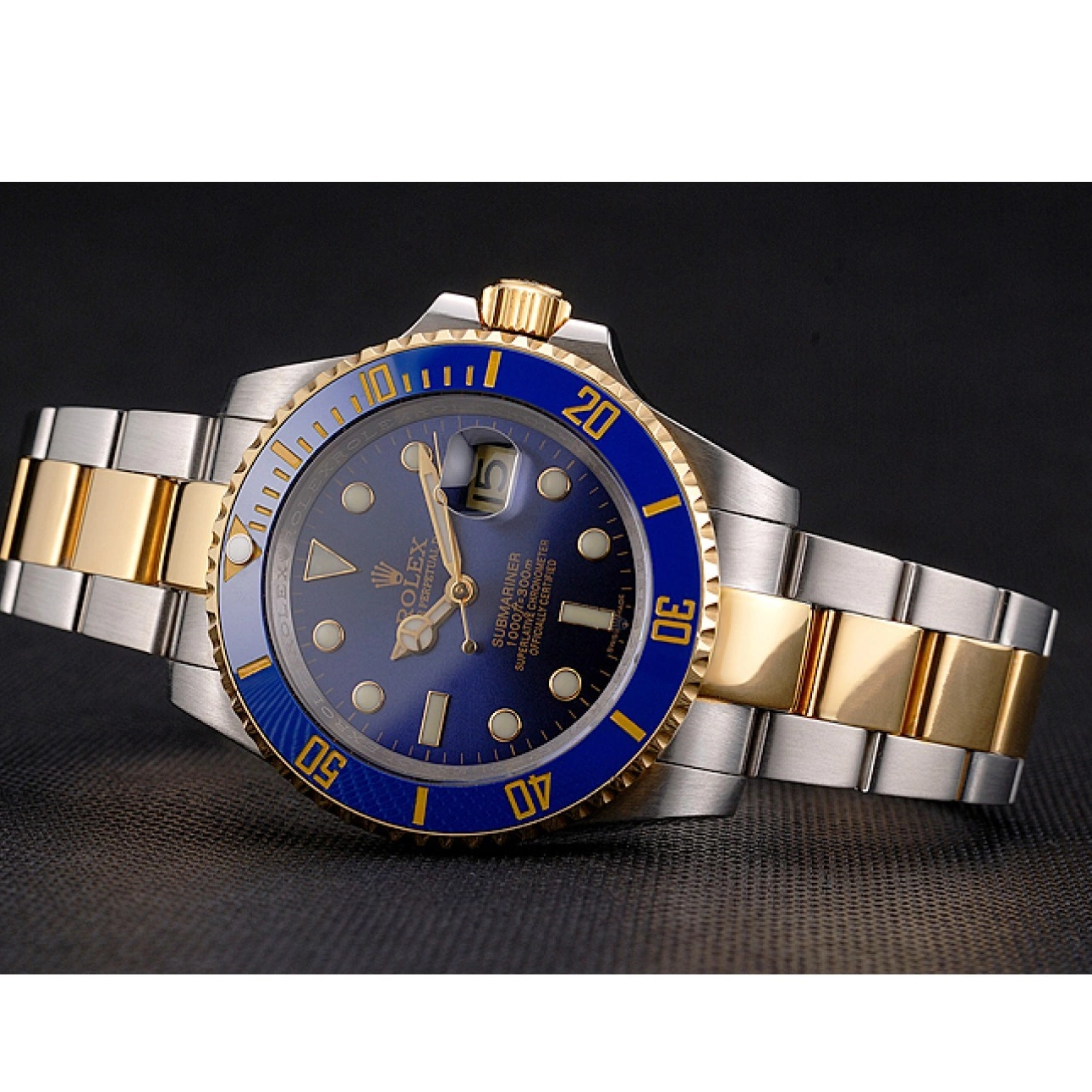 Aaa replica watch Two Blue Gold Dial Rolex Steel Submariner Bezel Swiss And Bracelet Tone 0710